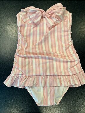 Vintage Y2K Juicy Couture Beach Royalty Pink Stripe One Piece Swimsuit Size L